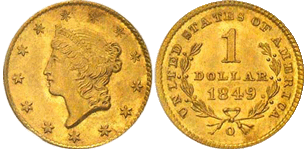 1849-O Gold Dollar