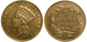 1854-D Three Dollar